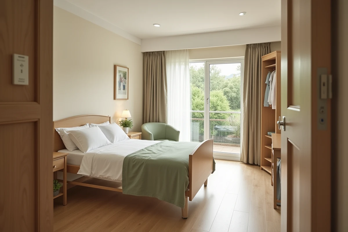 Chambre individuelle confortable et équipée dans un EHPAD de Nîmes avec vue sur jardin