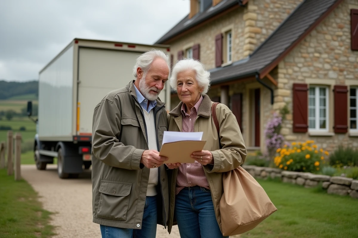 Couple de retraités planifiant leur déménagement à la campagne