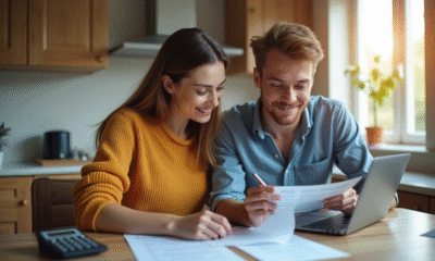 Jeune couple planifiant leurs finances à la maison
