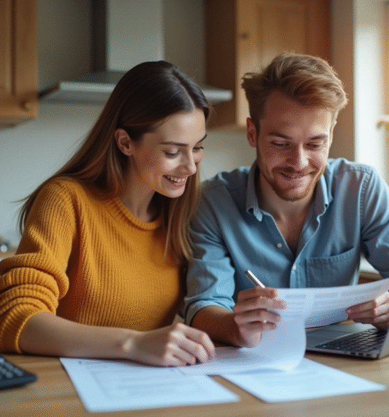 Jeune couple planifiant leurs finances à la maison