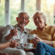 Couple senior souriant dans un salon lumineux