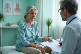 Femme agee en consultation medicale dans une clinique