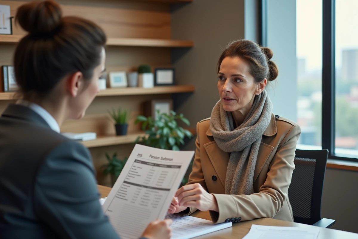 Femme discutant avec conseiller bancaire sur un document de retraite