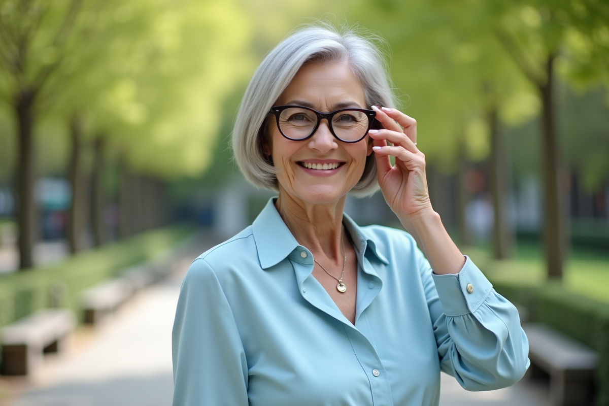 Femme confiante avec coupe silver dans un parc urbain