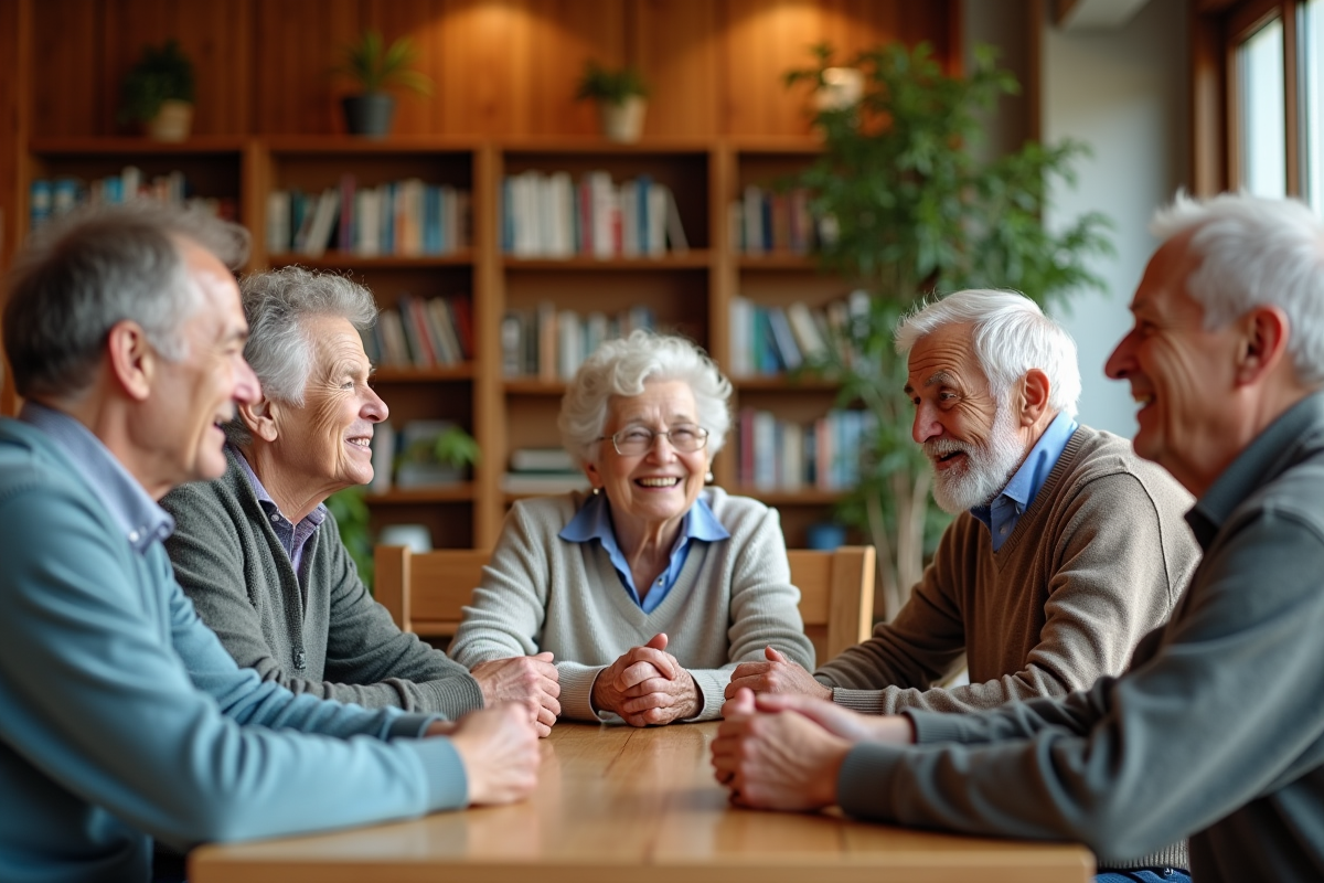 Groupe de seniors discutant autour d