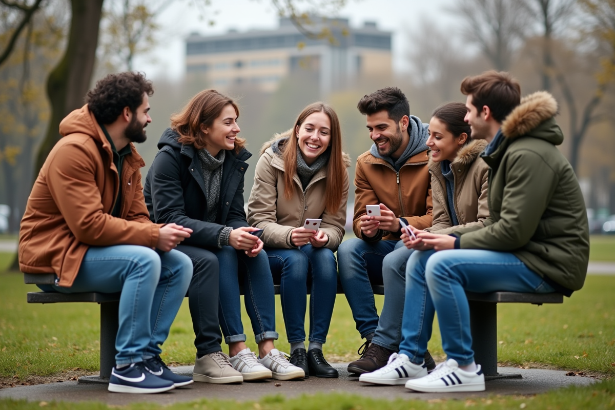 Groupe divers de jeunes jouant aux cartes dans un parc en plein air