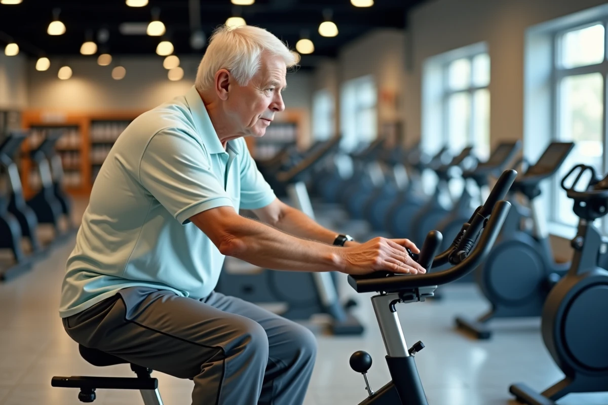 Homme âgé examinant un vélo d
