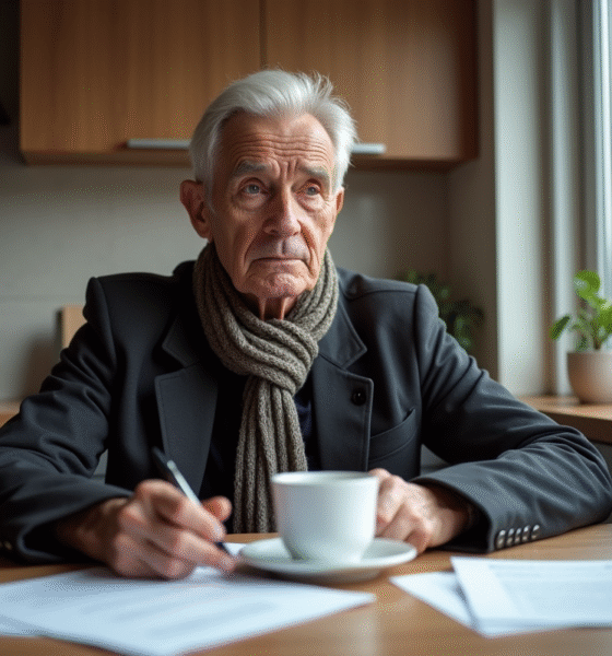 Homme d'âge mûr pensif dans une cuisine moderne belge