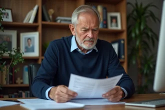 Homme d'âge moyen examine une déclaration de pension dans son bureau