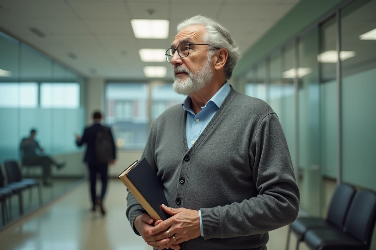 Homme âgé dans un bureau administratif avec un dossier