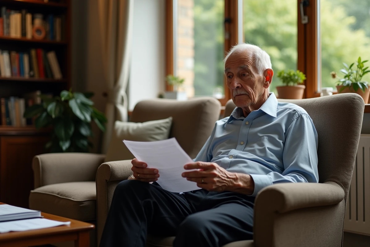 Homme agee attend tranquillement ses resultats chez lui