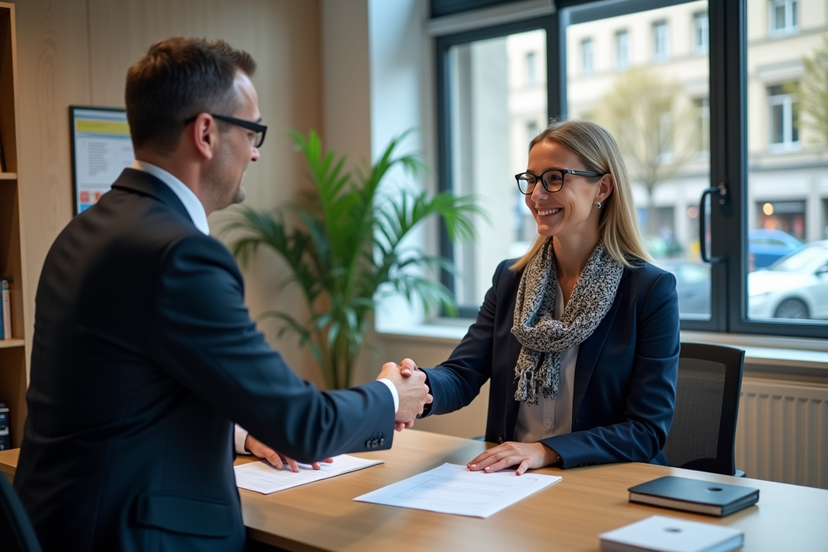 Notaire belge serrant la main d une jeune cliente