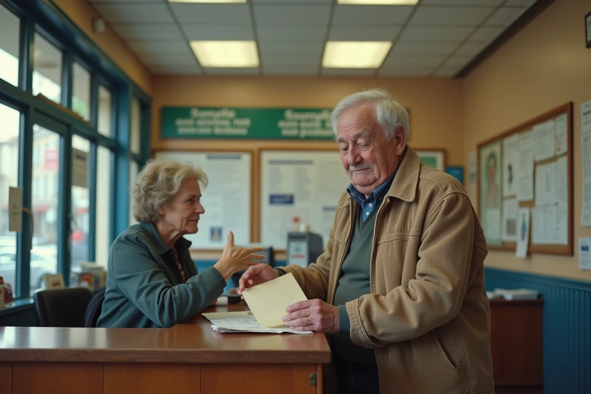 Retraité à la poste tenant une enveloppe officielle de notification de taxe sur sa pension