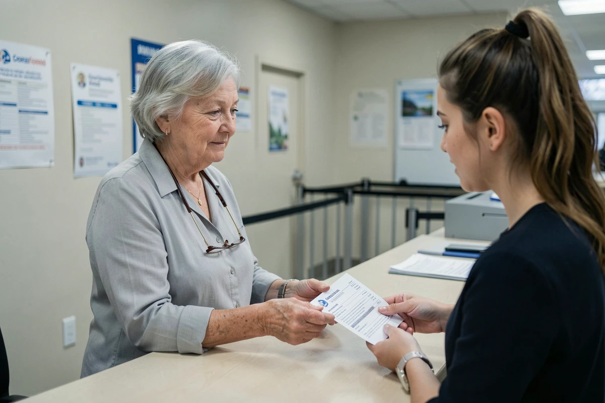 Retraitée du secteur privé effectuant une démarche administrative liée à sa pension Agirc-Arrco