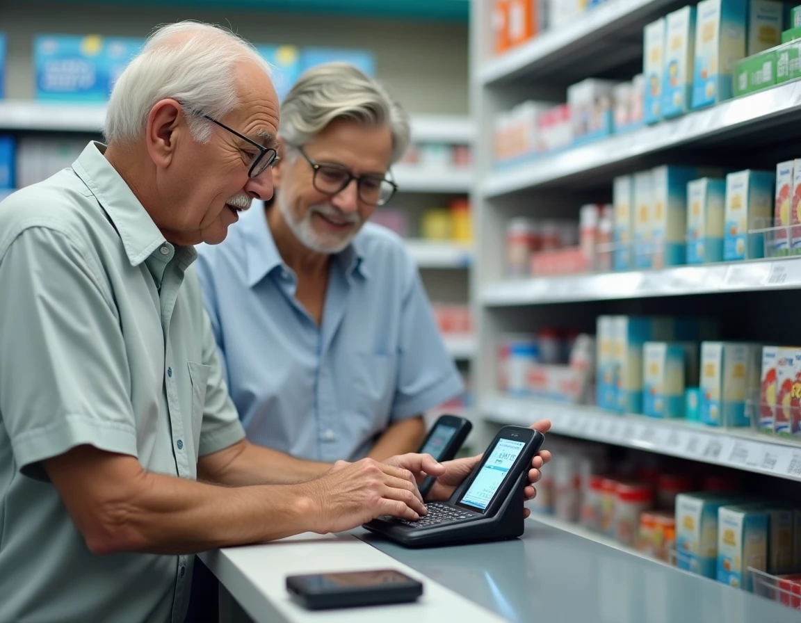 Deux seniors comparant des modèles de calendriers électroniques dans un magasin spécialisé pour bien choisir